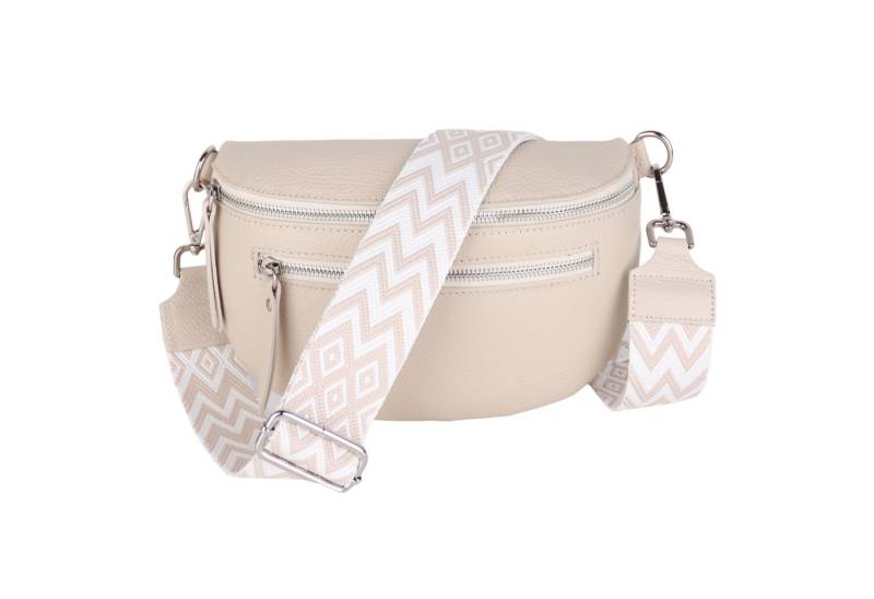 MIRROSI Bauchtasche Damen, Echtleder, Leder, Made in Italy, Umhängetasche, Brusttasche, (Schultertasche für jeden Anlass (1 Tasche & 2 Gurt), Mit zwei Reißverschlüssen, Gr.M 27x14x8cm oder Gr.L 27x20x9cm), Beige Crossbody Bag, gemusterten& verstellbaren Schulterriemen von MIRROSI