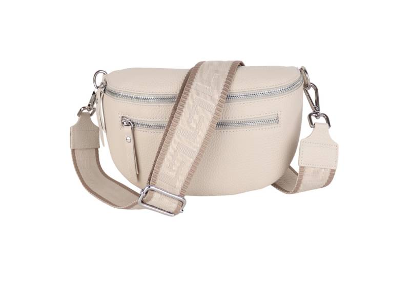 MIRROSI Bauchtasche Damen, Echtleder, Leder, Made in Italy, Umhängetasche, Brusttasche, (Schultertasche für jeden Anlass (1 Tasche & 2 Gurt), Mit zwei Reißverschlüssen, Gr.M 27x14x8cm oder Gr.L 27x20x9cm), Beige Crossbody Bag, gemusterten& verstellbaren Schulterriemen von MIRROSI