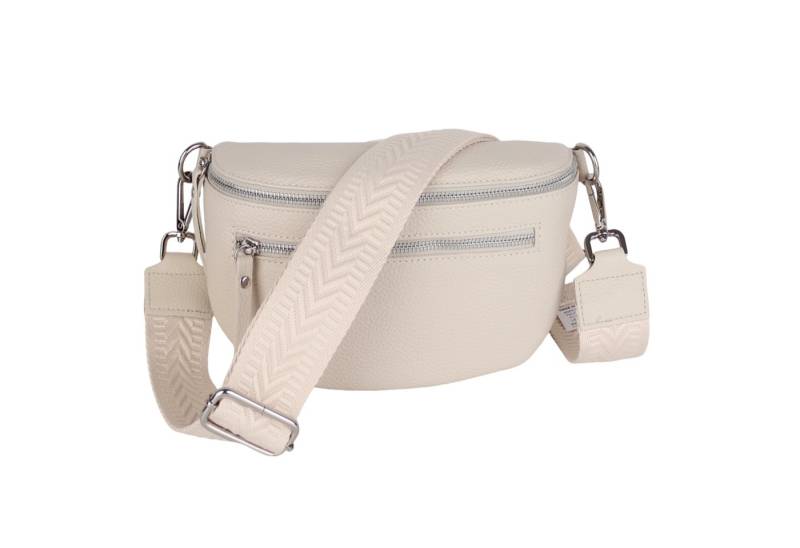 MIRROSI Bauchtasche Damen, Echtleder, Leder, Made in Italy, Umhängetasche, Brusttasche, (Schultertasche für jeden Anlass (1 Tasche & 2 Gurt), Mit zwei Reißverschlüssen, Gr.M 27x14x8cm oder Gr.L 27x20x9cm), Beige Crossbody Bag, gemusterten& verstellbaren Schulterriemen von MIRROSI