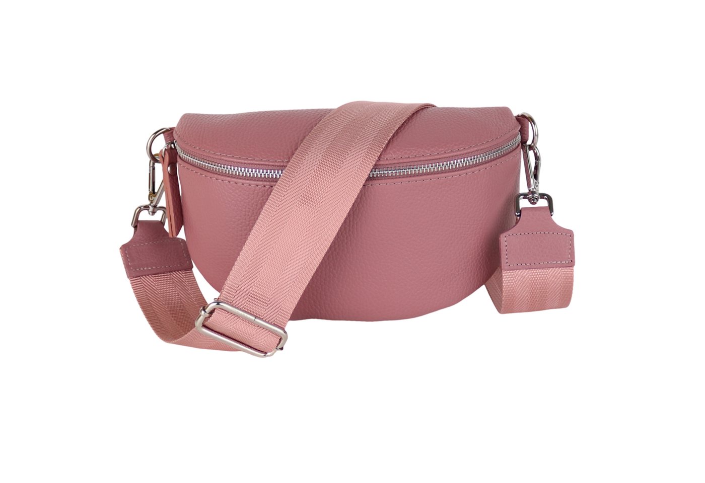 MIRROSI Bauchtasche Damen, Echtleder, Leder, Made in Italy, Umhängetasche, Brusttasche, (Schultertasche für jeden Anlass (1 Tasche & 2 Gurte), 3 Größen auswählbar), Crossbody Bag, Altrosa, gemusterten& verstellbaren Schulterriemen von MIRROSI