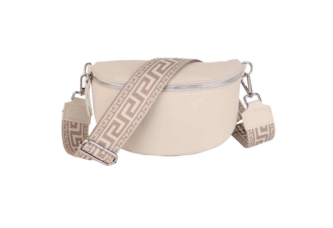 MIRROSI Bauchtasche Damen, Echtleder, Leder, Made in Italy, Umhängetasche, Brusttasche, (Schultertasche für jeden Anlass (1 Tasche & 2 Gurte), 3 Größen auswählbar), Crossbody Bag, Beige,Weiß, gemusterten& verstellbaren Schulterriemen von MIRROSI