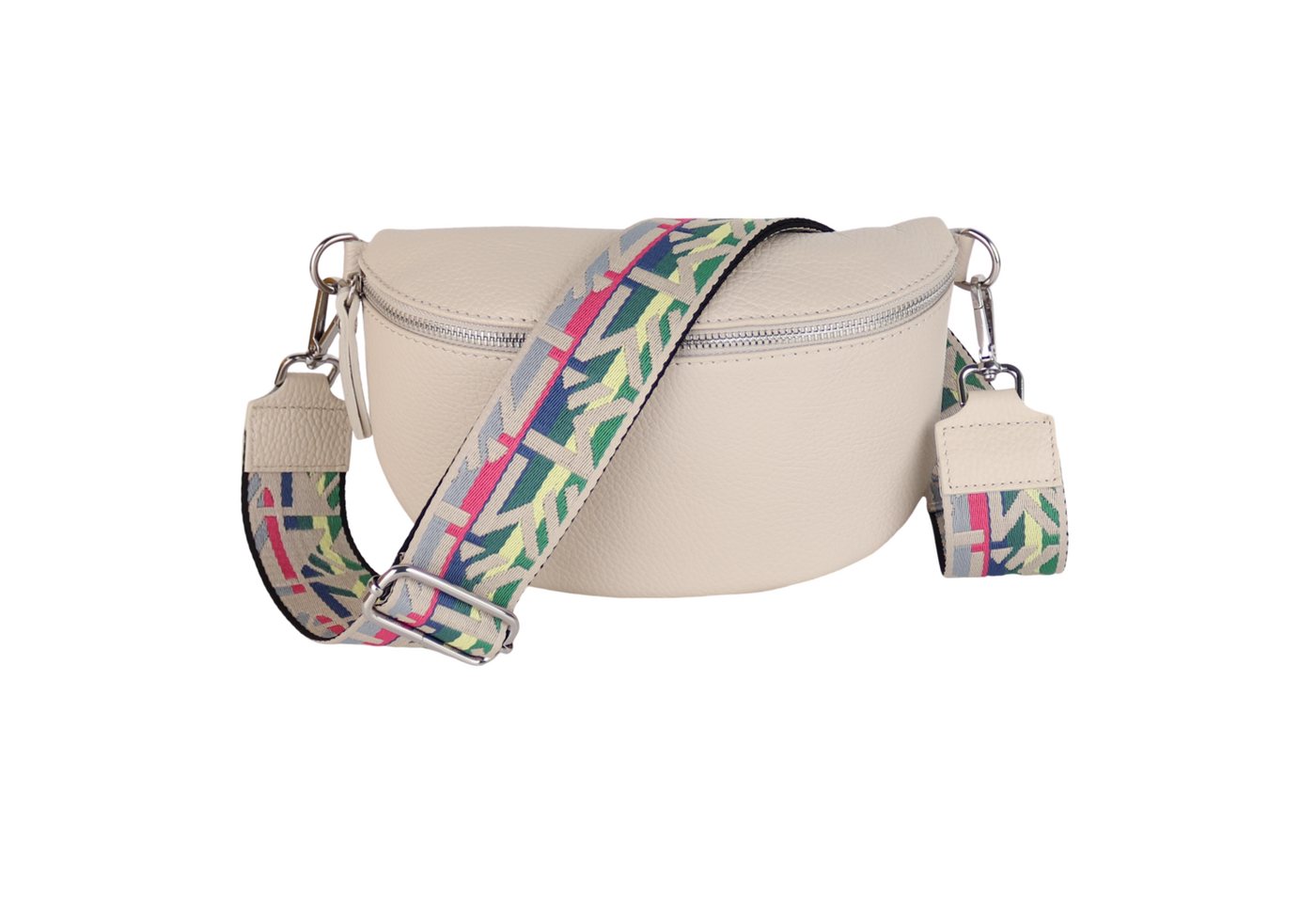 MIRROSI Bauchtasche Damen, Echtleder, Leder, Made in Italy, Umhängetasche, Brusttasche, (Schultertasche für jeden Anlass (1 Tasche & 2 Gurte), 3 Größen auswählbar), Crossbody Bag, Beige,Weiß, gemusterten& verstellbaren Schulterriemen von MIRROSI