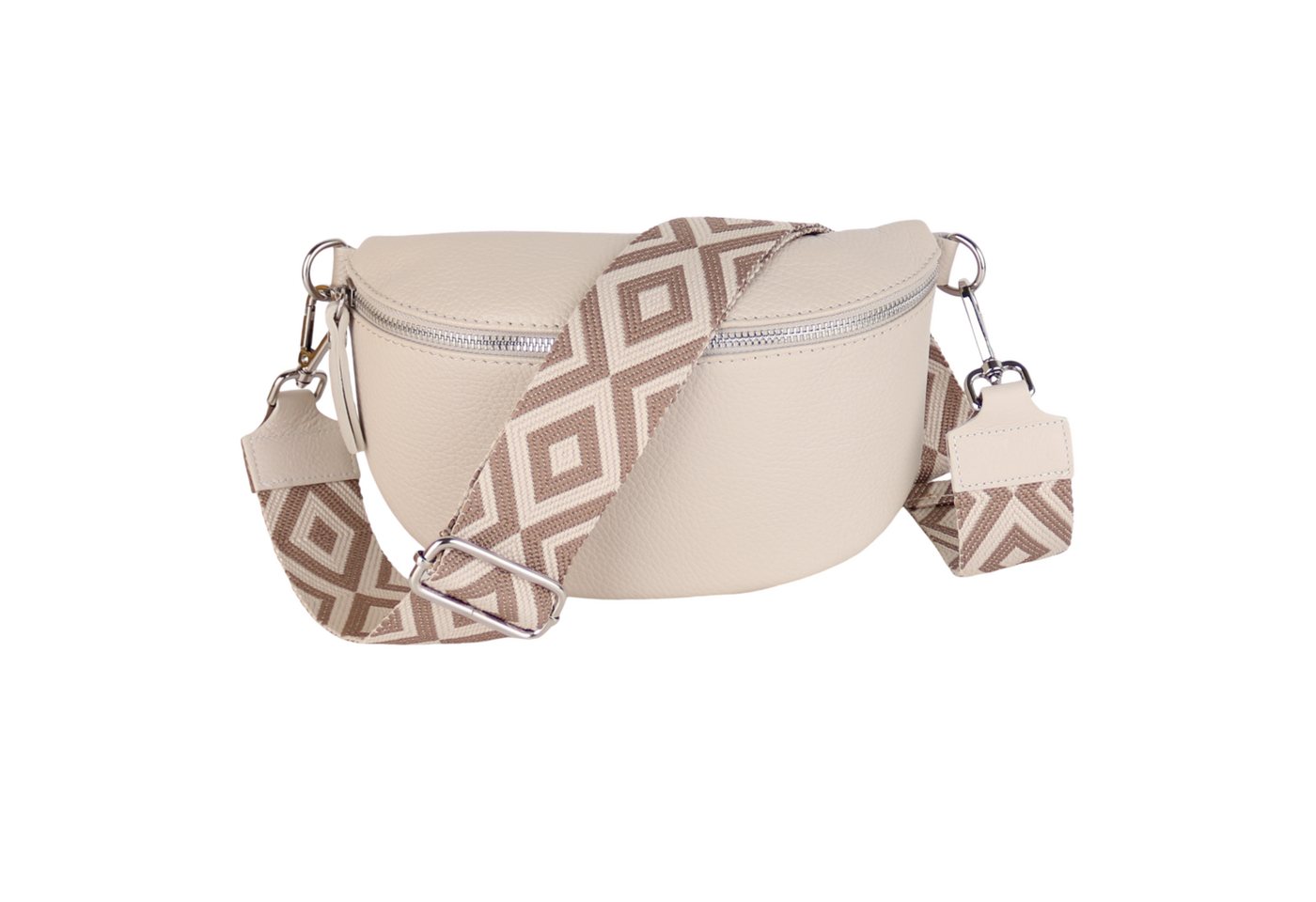 MIRROSI Bauchtasche Damen, Echtleder, Leder, Made in Italy, Umhängetasche, Brusttasche, (Schultertasche für jeden Anlass (1 Tasche & 2 Gurte), 3 Größen auswählbar), Crossbody Bag, Beige,Weiß, gemusterten& verstellbaren Schulterriemen von MIRROSI