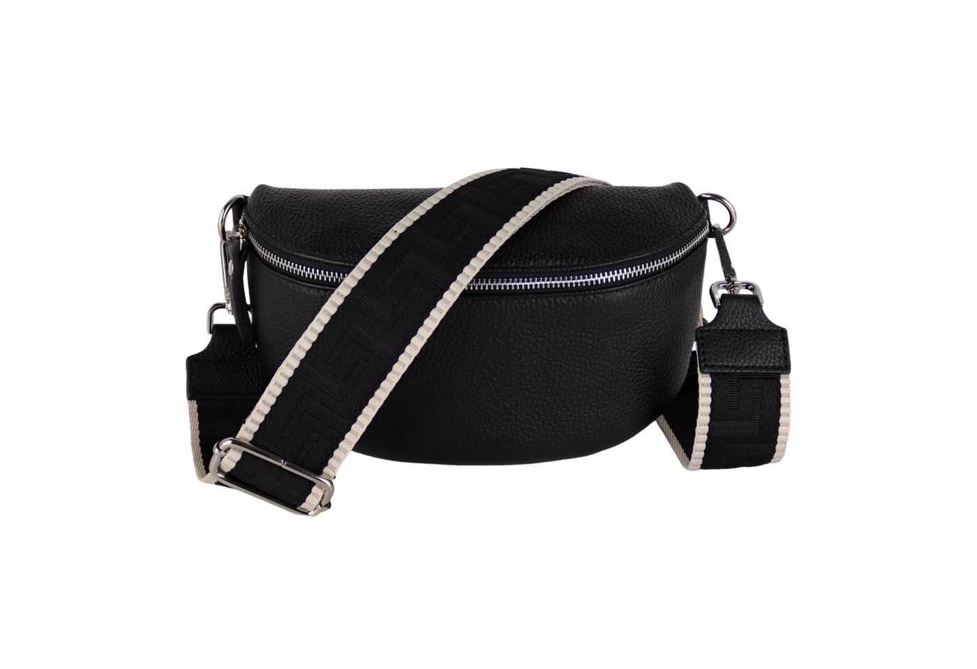 MIRROSI Bauchtasche Damen, Echtleder, Leder, Made in Italy, Umhängetasche, Brusttasche, (Schultertasche für jeden Anlass (1 Tasche & 2 Gurte), 3 Größen auswählbar), Crossbody Bag, Schwarz, gemusterten& verstellbaren Schulterriemen von MIRROSI