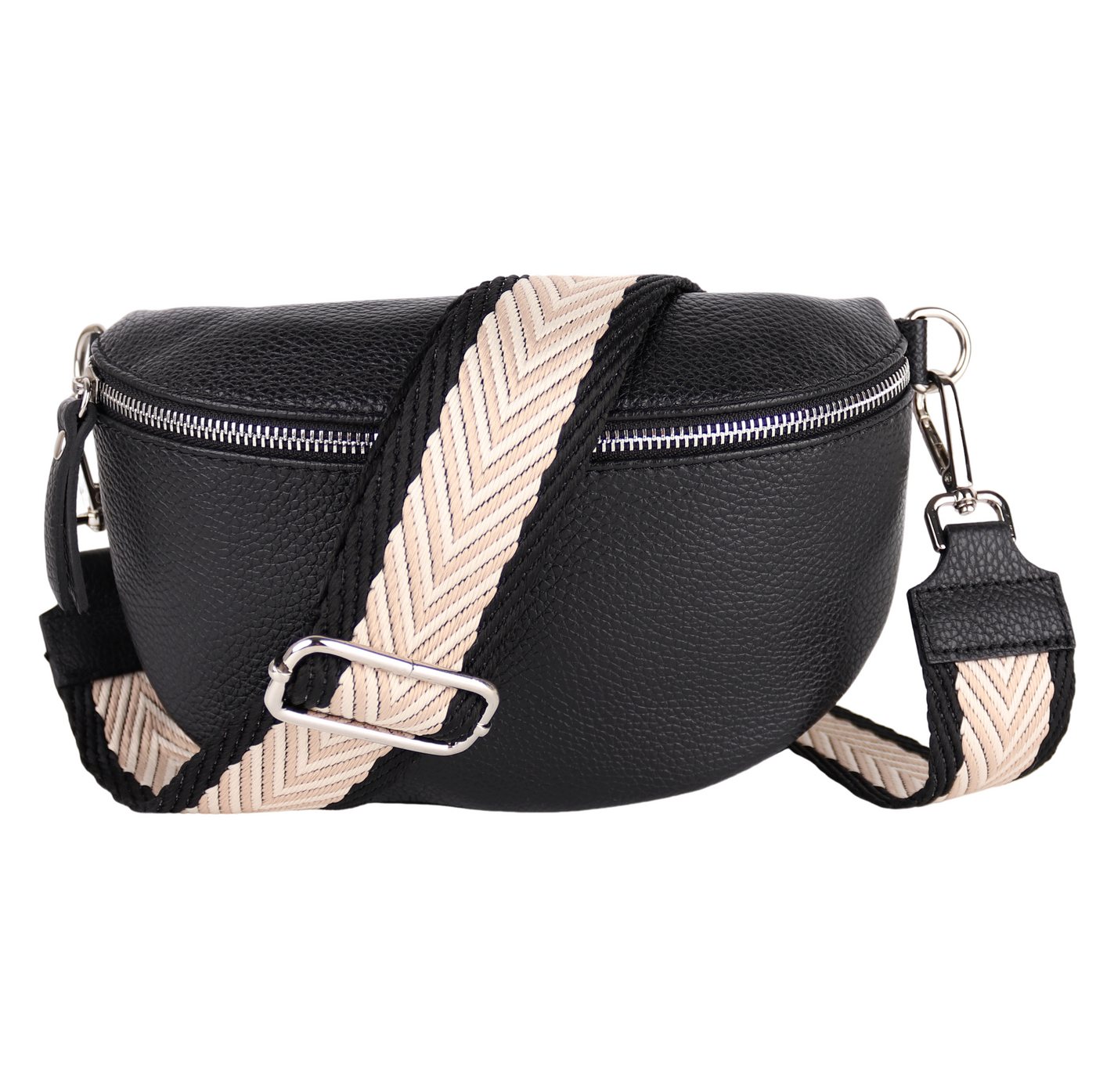 MIRROSI Bauchtasche Damen, Echtleder, Leder, Made in Italy, Umhängetasche, Brusttasche, (Schultertasche für jeden Anlass (1 Tasche & 2 Gurte), 3 Größen auswählbar), Crossbody Bag, Schwarz, gemusterten& verstellbaren Schulterriemen von MIRROSI