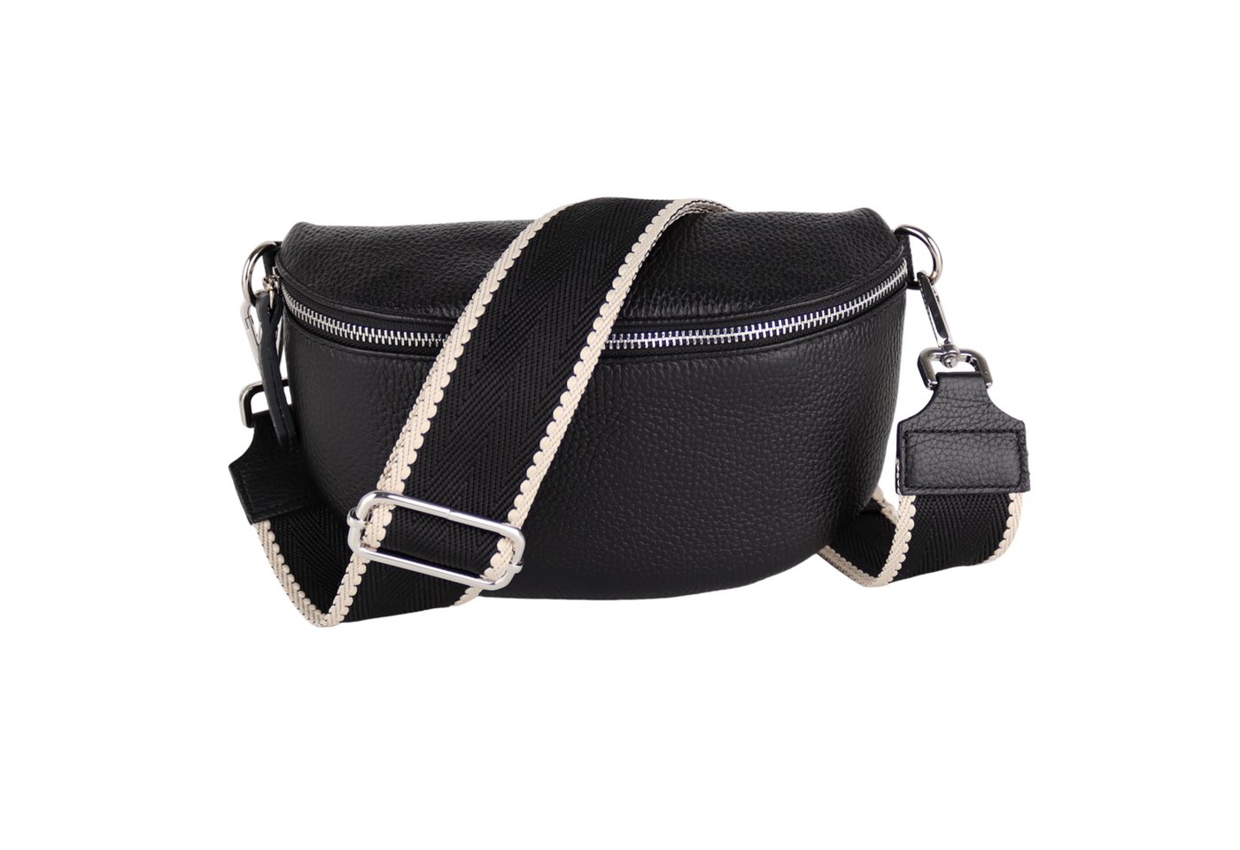 MIRROSI Bauchtasche Damen, Echtleder, Leder, Made in Italy, Umhängetasche, Brusttasche, (Schultertasche für jeden Anlass (1 Tasche & 2 Gurte), 3 Größen auswählbar), Crossbody Bag, Schwarz, gemusterten& verstellbaren Schulterriemen von MIRROSI