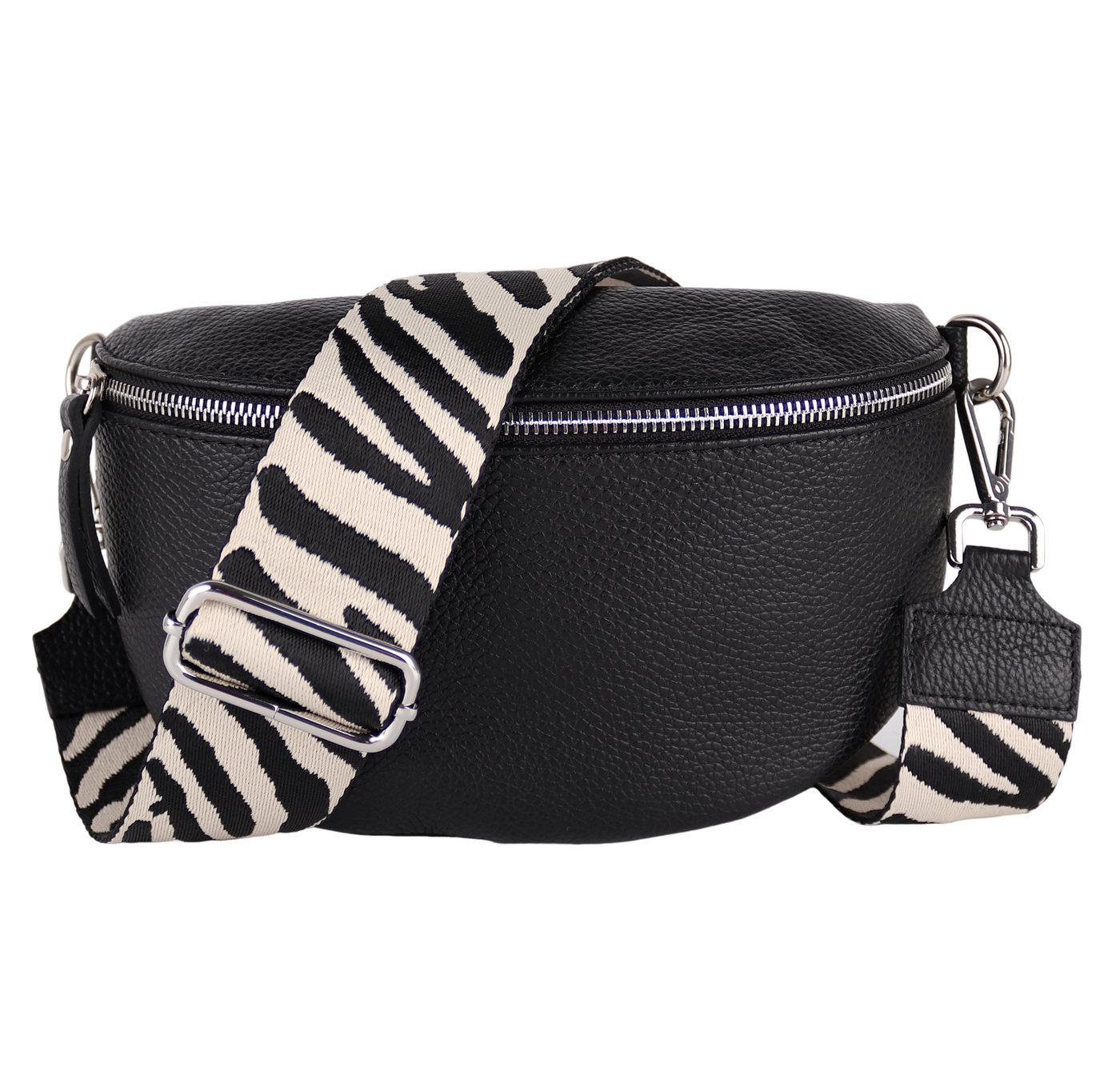 MIRROSI Bauchtasche Damen, Echtleder, Leder, Made in Italy, Umhängetasche, Brusttasche, (Schultertasche für jeden Anlass (1 Tasche & 2 Gurte), 3 Größen auswählbar), Crossbody Bag, Schwarz, gemusterten& verstellbaren Schulterriemen von MIRROSI