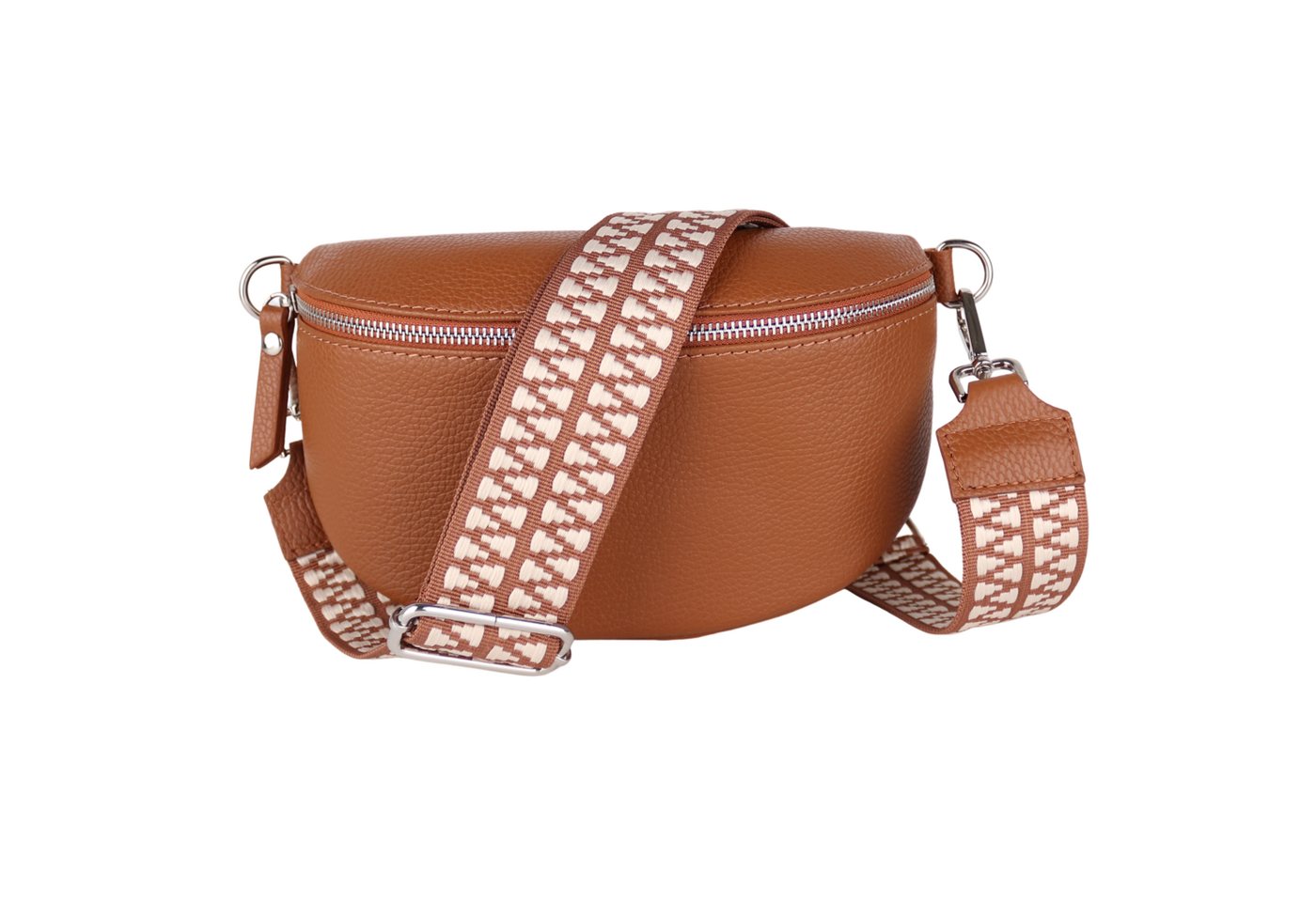 MIRROSI Bauchtasche Damen, Echtleder, Leder, Made in Italy, Umhängetasche, Brusttasche, (Schultertasche für jeden Anlass (1 Tasche & 2 Gurte), Damen Taschen, 3 Größen auswählbar), Crossbody Bag, Cognac Braun, verstellbaren Schulterriemen von MIRROSI