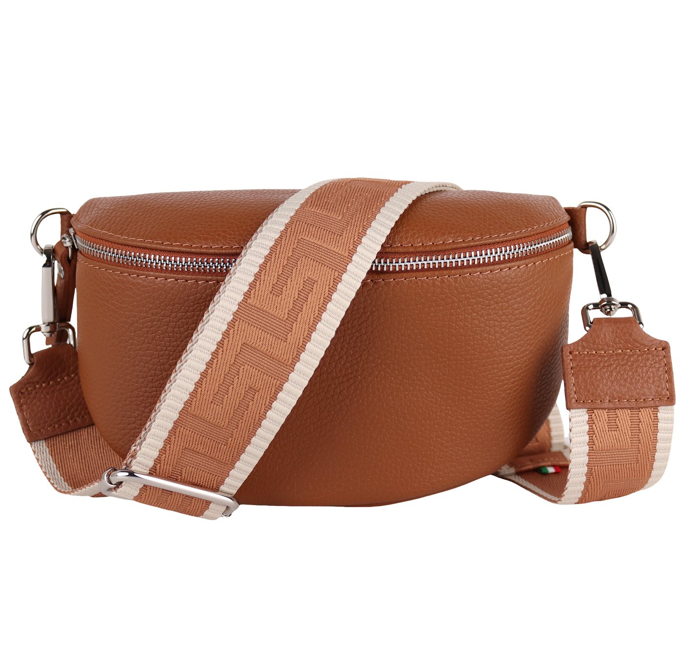 MIRROSI Bauchtasche Damen, Echtleder, Leder, Made in Italy, Umhängetasche, Brusttasche, (Schultertasche für jeden Anlass (1 Tasche & 2 Gurte), Damen Taschen, 3 Größen auswählbar), Crossbody Bag, Cognac Braun, verstellbaren Schulterriemen von MIRROSI