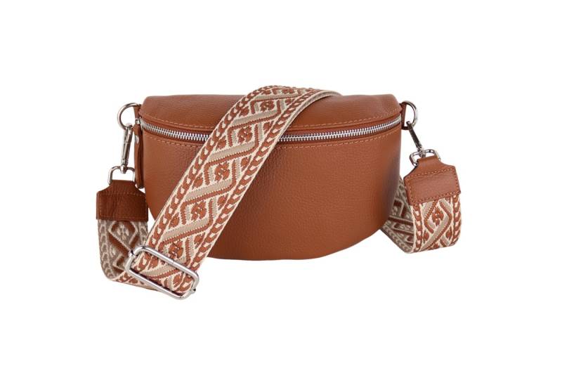 MIRROSI Bauchtasche Damen, Echtleder, Leder, Made in Italy, Umhängetasche, Brusttasche, (Schultertasche für jeden Anlass (1 Tasche & 2 Gurte), Damen Taschen, 3 Größen auswählbar), Crossbody Bag, Cognac Braun, verstellbaren Schulterriemen von MIRROSI