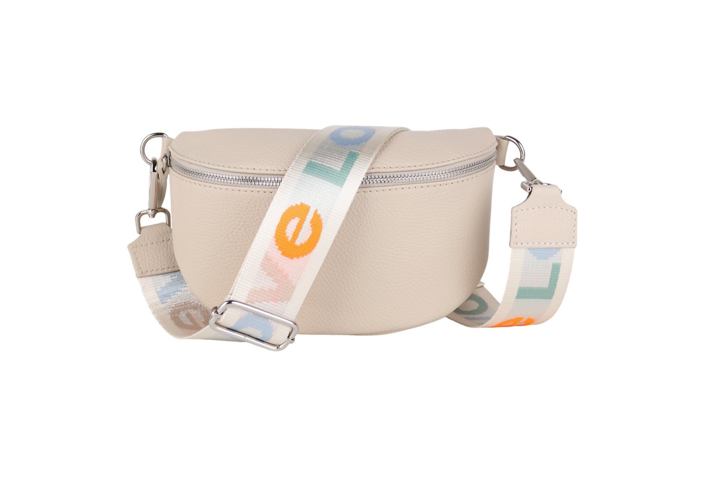 MIRROSI Bauchtasche Damen, Echtleder, Made in Italy, Umhängetasche, Brusttasche, (Schultertasche für jeden Anlass (1 Tasche & 2 Gurte), Crossbody Bag, Beige, gemusterten& verstellbaren Schulterriemen von MIRROSI