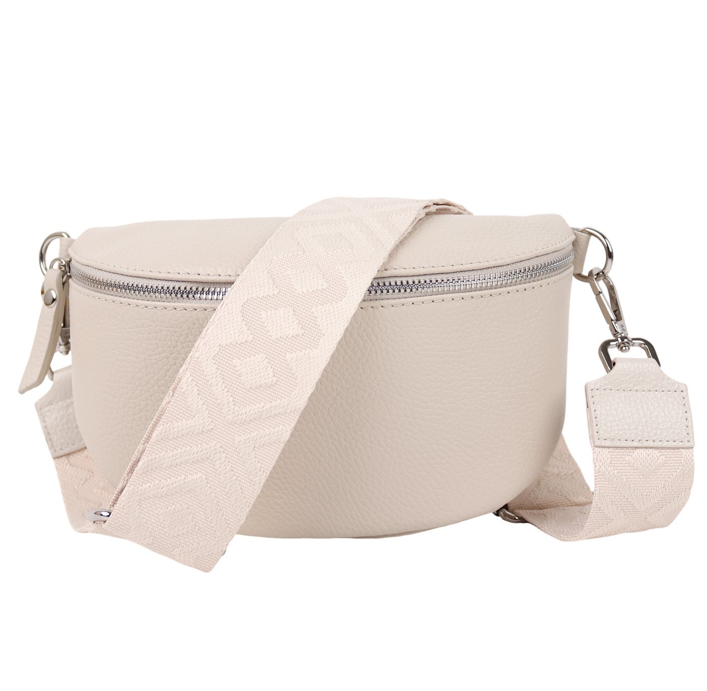 MIRROSI Bauchtasche Damen, Echtleder, Made in Italy, Umhängetasche, Brusttasche, (Schultertasche für jeden Anlass (1 Tasche & 2 Gurte), Crossbody Bag, Beige, gemusterten& verstellbaren Schulterriemen von MIRROSI