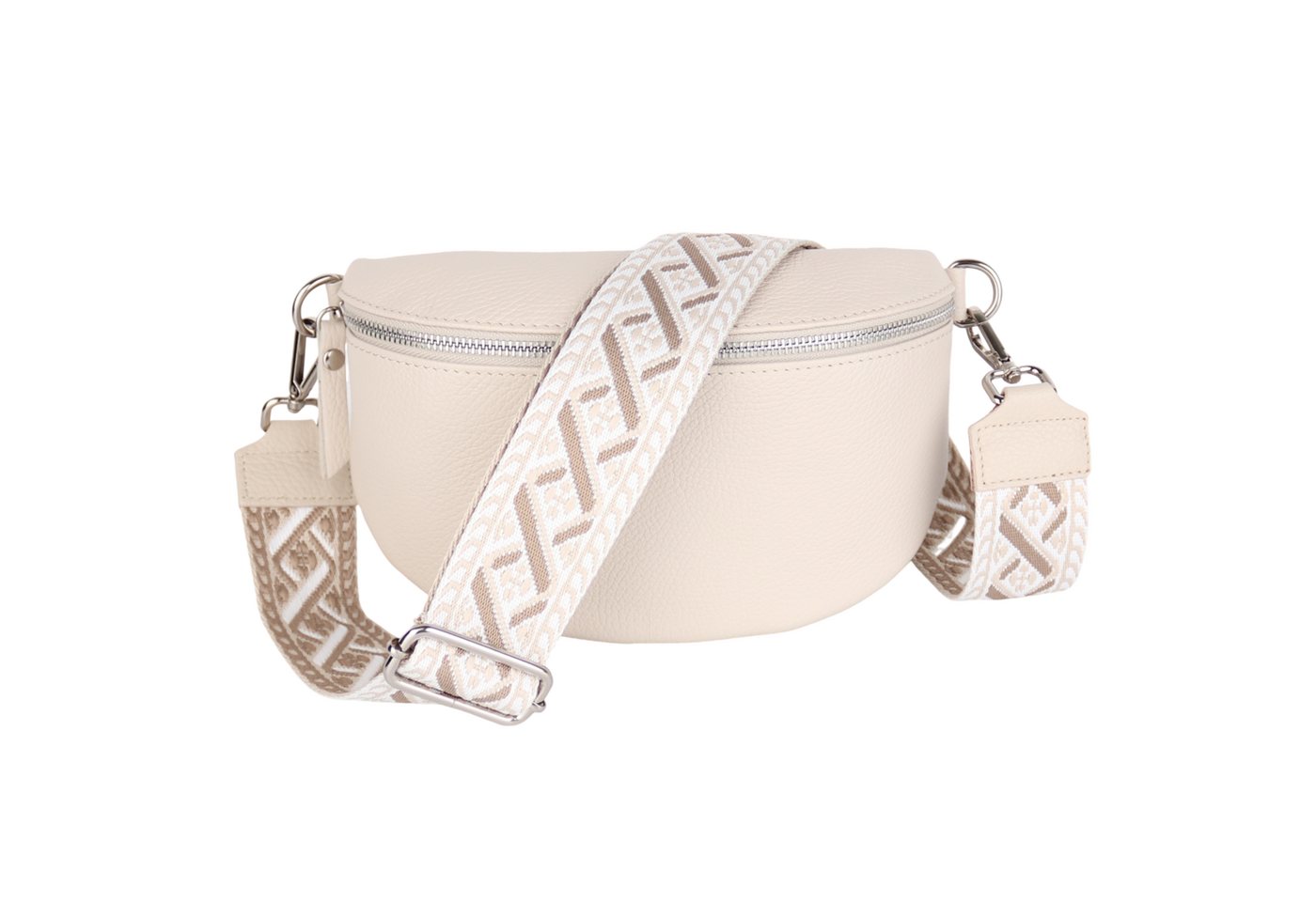 MIRROSI Bauchtasche Damen, Echtleder, Made in Italy, Umhängetasche, Brusttasche, (Schultertasche für jeden Anlass (1 Tasche & 2 Gurte), Crossbody Bag, Beige, gemusterten& verstellbaren Schulterriemen von MIRROSI