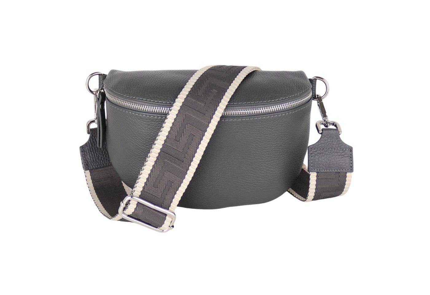 MIRROSI Bauchtasche Damen, Echtleder, Made in Italy, Umhängetasche, Brusttasche, (Schultertasche für jeden Anlass (1 Tasche & 2 Gurte), Crossbody Bag, Grau, gemusterten& verstellbaren Schulterriemen von MIRROSI