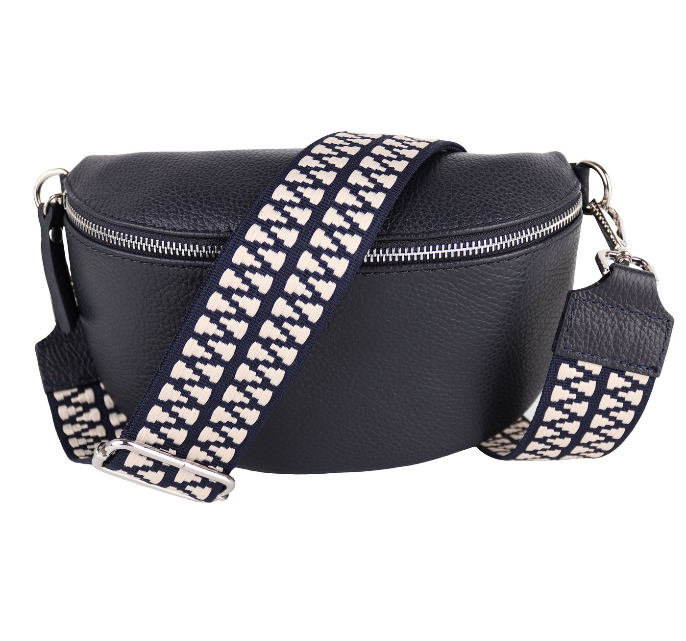 MIRROSI Bauchtasche Damen, Echtleder, Made in Italy, Umhängetasche, Brusttasche, (Schultertasche für jeden Anlass (1 Tasche & 2 Gurte), Crossbody Bag, Navy, gemusterten& verstellbaren Schulterriemen von MIRROSI