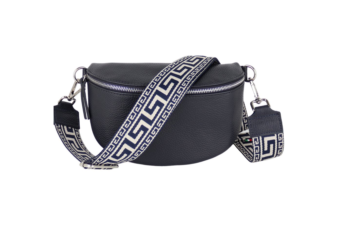 MIRROSI Bauchtasche Damen, Echtleder, Made in Italy, Umhängetasche, Brusttasche, (Schultertasche für jeden Anlass (1 Tasche & 2 Gurte), Crossbody Bag, Navy, gemusterten& verstellbaren Schulterriemen von MIRROSI