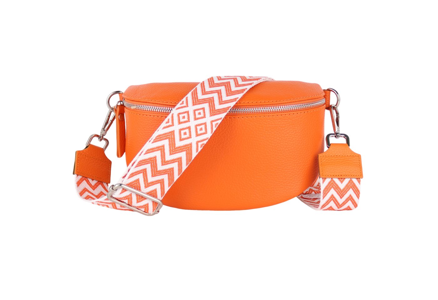 MIRROSI Bauchtasche Damen, Echtleder, Made in Italy, Umhängetasche, Brusttasche, (Schultertasche für jeden Anlass (1 Tasche & 2 Gurte), Crossbody Bag, Orange, gemusterten& verstellbaren Schulterriemen von MIRROSI