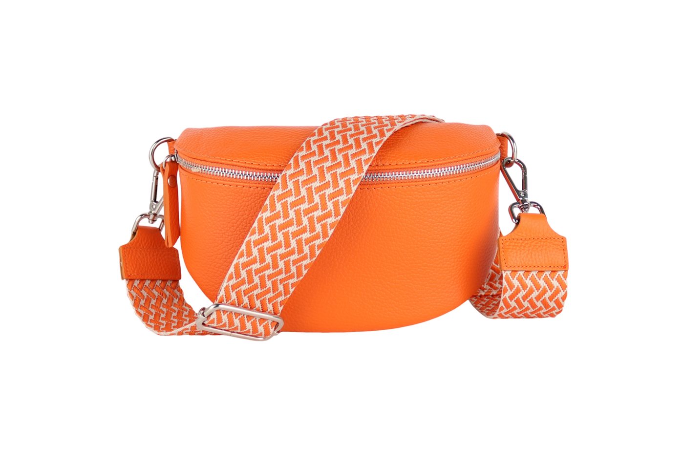 MIRROSI Bauchtasche Damen, Echtleder, Made in Italy, Umhängetasche, Brusttasche, (Schultertasche für jeden Anlass (1 Tasche & 2 Gurte), Crossbody Bag, Orange, gemusterten& verstellbaren Schulterriemen von MIRROSI