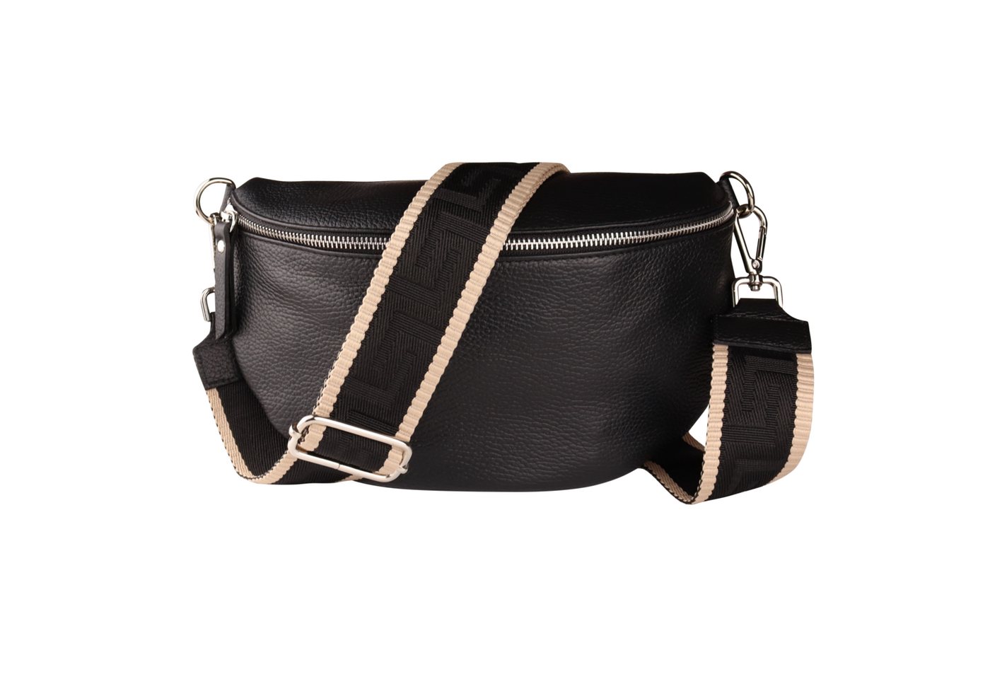 MIRROSI Bauchtasche Damen, Echtleder, Made in Italy, Umhängetasche, Brusttasche, (Schultertasche für jeden Anlass (1 Tasche & 2 Gurte), Crossbody Bag, Schwarz, gemusterten& verstellbaren Schulterriemen von MIRROSI