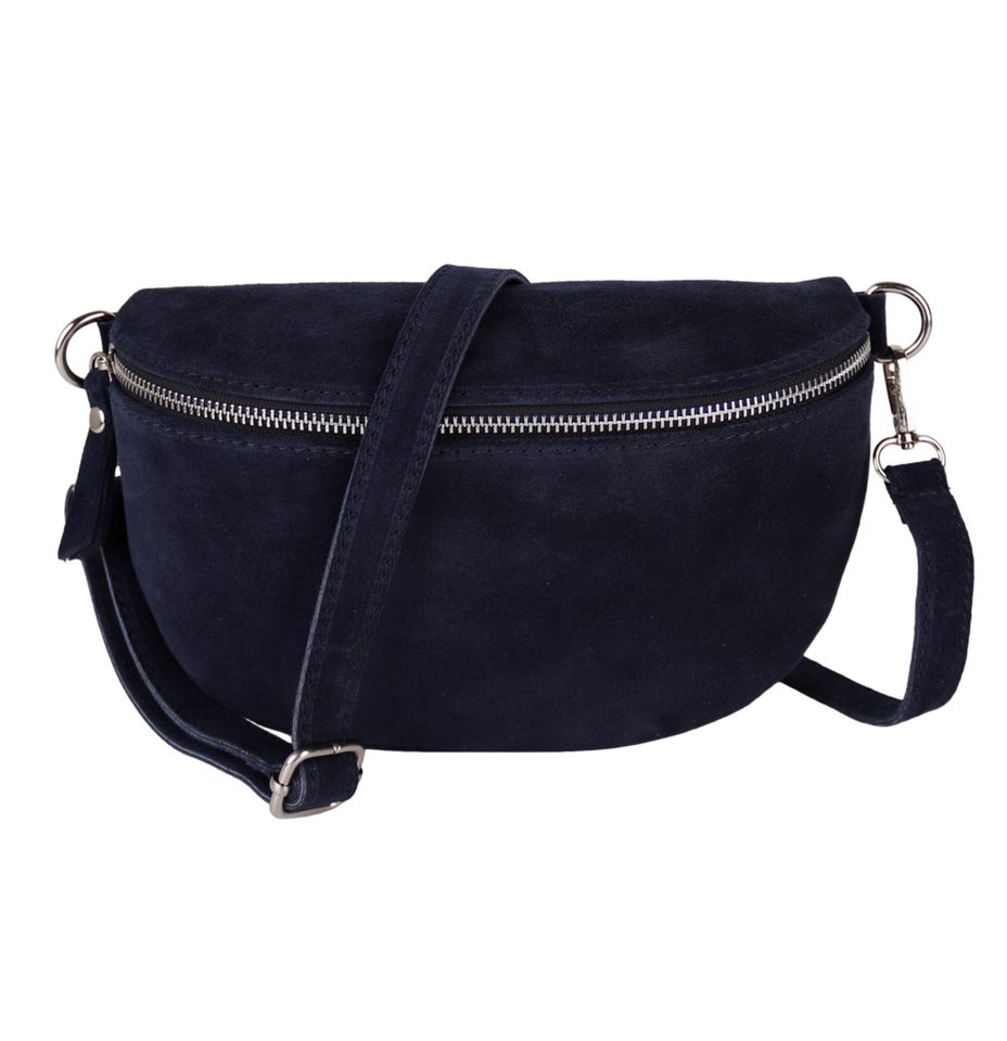 MIRROSI Bauchtasche Damen, Veloursleder, Made in Italy,Umhängetasche, Brusttasche (Schultertasche für jeden Anlass, 28x18x9 cm), Crossbody Bag, Schwarz, gemusterten& verstellbaren Schulterriemen von MIRROSI