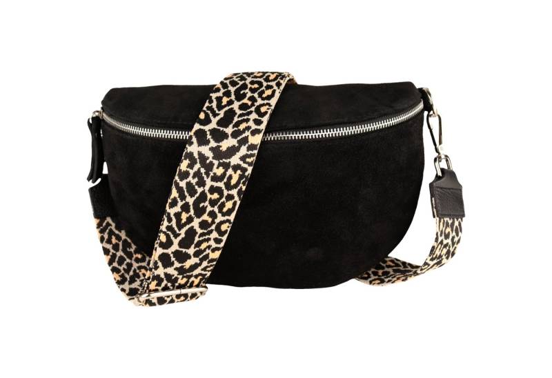 MIRROSI Bauchtasche Damen, Veloursleder, Made in Italy,Umhängetasche, Brusttasche (Schultertasche für jeden Anlass, 28x18x9 cm), Crossbody Bag, Schwarz, gemusterten& verstellbaren Schulterriemen von MIRROSI