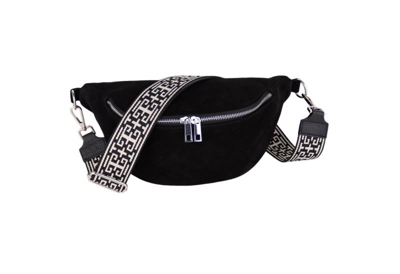 MIRROSI Bauchtasche Damen, Wildleder, Made in Italy, Umhängetasche, Brusttasche (Boho Style Schultertasche für jeden Anlass (1 Tasche & 2 Gurt), 33x18x12cm, Reißverschlussfach auf der Rückseite), Crossbody Bag, Schulterriemen Länge verstellbar von MIRROSI