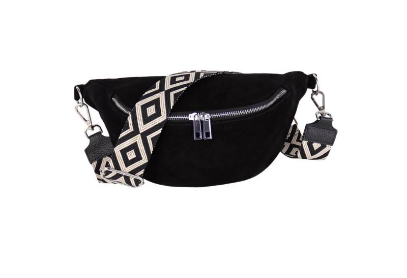 MIRROSI Bauchtasche Damen, Wildleder, Made in Italy, Umhängetasche, Brusttasche (Boho Style Schultertasche für jeden Anlass (1 Tasche & 2 Gurt), 33x18x12cm, Reißverschlussfach auf der Rückseite), Crossbody Bag, Schulterriemen Länge verstellbar von MIRROSI