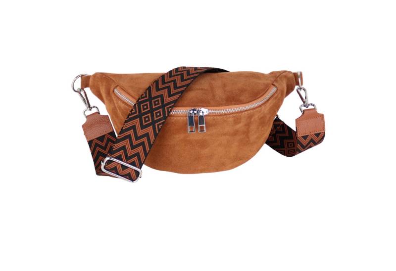 MIRROSI Bauchtasche Damen, Wildleder, Made in Italy, Umhängetasche, Brusttasche (Boho Style Schultertasche für jeden Anlass (1 Tasche & 2 Gurt), 33x18x12cm, Reißverschlussfach auf der Rückseite), Crossbody Bag, Schulterriemen Länge verstellbar von MIRROSI