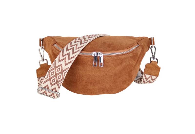 MIRROSI Bauchtasche Damen, Wildleder, Made in Italy, Umhängetasche, Brusttasche (Boho Style Schultertasche für jeden Anlass (1 Tasche & 2 Gurt), 33x18x12cm, Reißverschlussfach auf der Rückseite), Crossbody Bag, Schulterriemen Länge verstellbar von MIRROSI