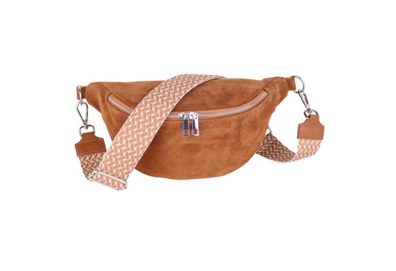 MIRROSI Bauchtasche Damen, Wildleder, Made in Italy, Umhängetasche, Brusttasche (Boho Style Schultertasche für jeden Anlass (1 Tasche & 2 Gurt), 33x18x12cm, Reißverschlussfach auf der Rückseite), Crossbody Bag, Schulterriemen Länge verstellbar von MIRROSI