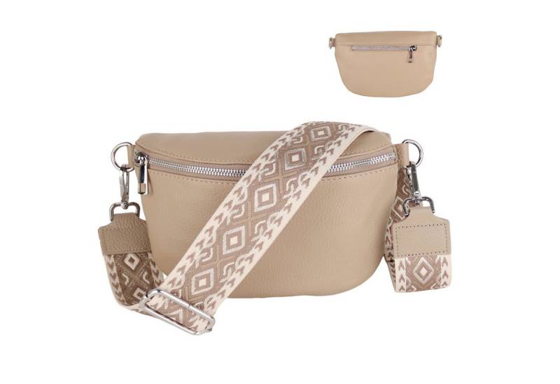 MIRROSI Bauchtasche Damen Echtleder, Made in Italy,Umhängetasche, Brusttasche (Schultertasche für jeden Anlass (1 Tasche & 2 Gurte), Rückseite mit praktischem Reißverschlussfach, 23x16x7cm), Crossbody Bag, Schwarz,gemusterten & verstellbaren Schulterriemen von MIRROSI