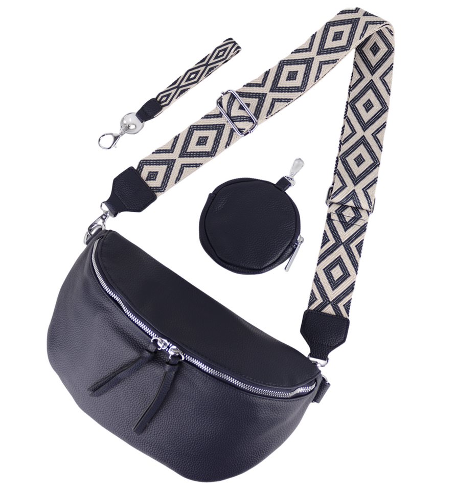 MIRROSI Bauchtasche Damen Taschen, Umhängetasche, Brusttasche, 30x19x10cm Veganes Leder (Schultertasche für jeden Anlass, (dazu 1x Schlüsselband und 1x Münzenbeutel), Crossbody Bag, Bohemian gemusterten & verstellbaren Schulterriemen von MIRROSI