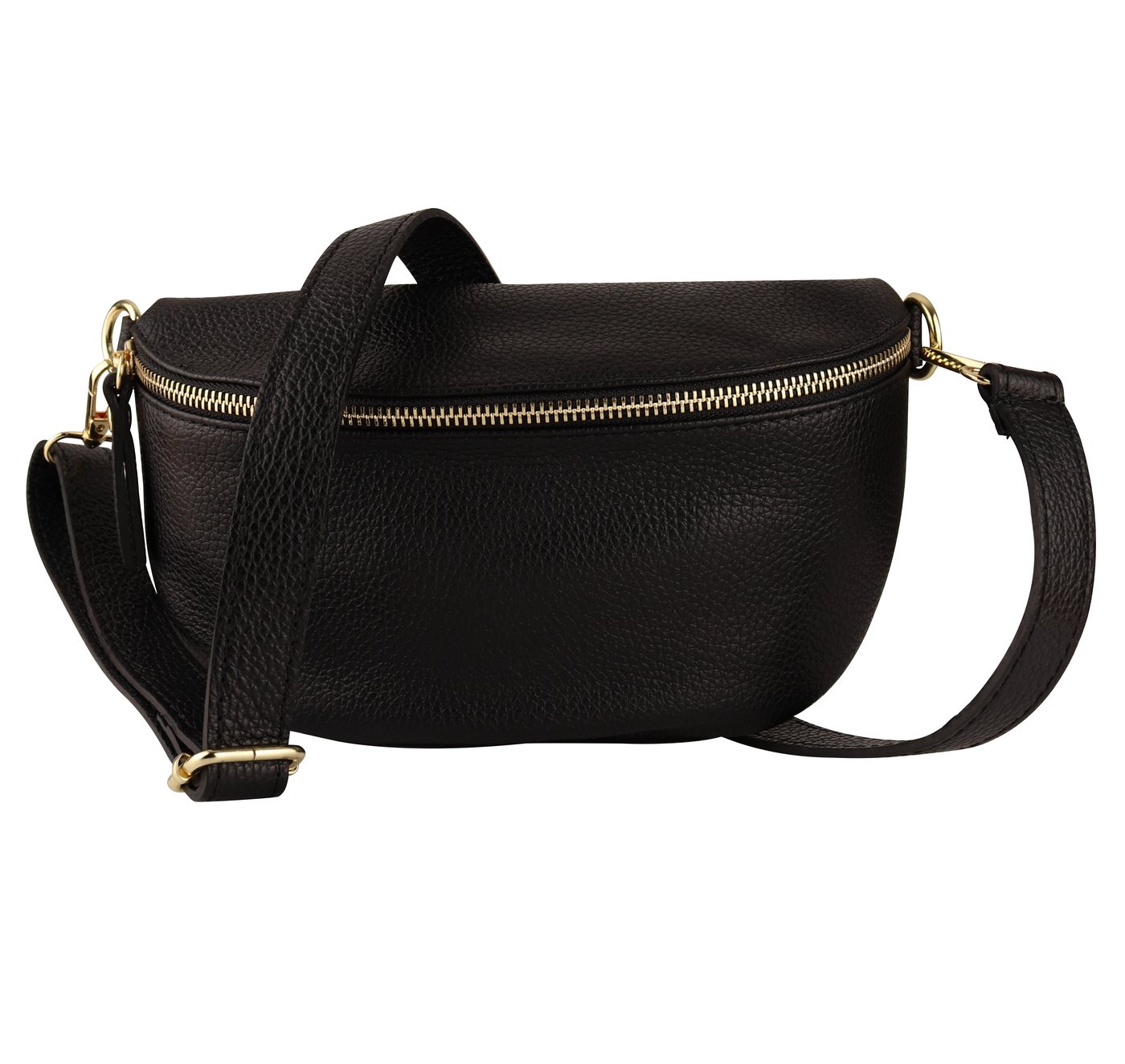 MIRROSI Bauchtasche mit GOLDENER Reißverschluss Damen, Echtleder, MADE IN ITALY, (Umhängetasche, Schultertasche auch Leder für jeden Anlass (1 Tasche & 1 Ledergurt), 3 Größen auswählbar, Brusttasche), Crossbody Bag, Gold, verstellbare Schulterriemen von MIRROSI