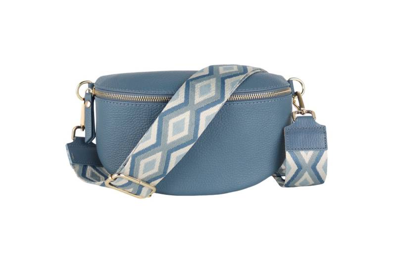 MIRROSI Bauchtasche mit GOLDENER Reißverschluss Damen, Echtleder, MADE IN ITALY, (Umhängetasche, Schultertasche auch Leder für jeden Anlass (1 Tasche & 2 Gurte), 3 Größen auswählbar, Brusttasche), Crossbody Bag, Gold, gemusterten& verstellbaren Schulterriemen von MIRROSI