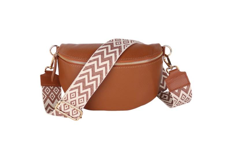 MIRROSI Bauchtasche mit GOLDENER Reißverschluss Damen, Echtleder, MADE IN ITALY, (Umhängetasche, Schultertasche auch Leder für jeden Anlass (1 Tasche & 2 Gurte), 3 Größen auswählbar, Brusttasche), Crossbody Bag, Gold, gemusterten& verstellbaren Schulterriemen von MIRROSI