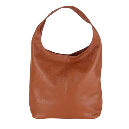 MIRROSI Beuteltasche Damen aus Echtleder – Made in Italy – Shopper & Tragetasche 33x32x16 cm – Handtasche mit viel Stauraum – Leder Schultertasche (Cognac) von MIRROSI