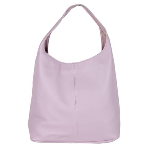 Beuteltasche Damen aus Echtleder – Made in Italy – Shopper & Tragetasche 33x32x16 cm – Handtasche mit viel Stauraum – Leder Schultertasche (Flieder) von MIRROSI