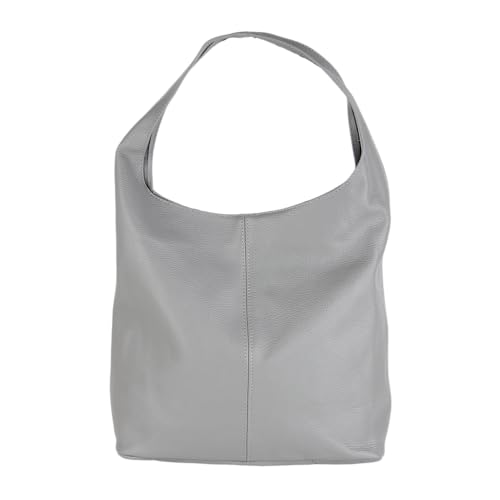 Beuteltasche Damen aus Echtleder – Made in Italy – Shopper & Tragetasche 33x32x16 cm – Handtasche mit viel Stauraum – Leder Schultertasche (Grau) von MIRROSI