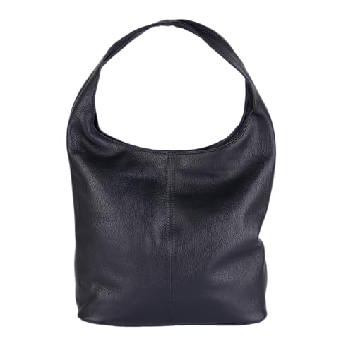Beuteltasche Damen aus Echtleder – Made in Italy – Shopper & Tragetasche 33x32x16 cm – Handtasche mit viel Stauraum – Leder Schultertasche (Navy) von MIRROSI