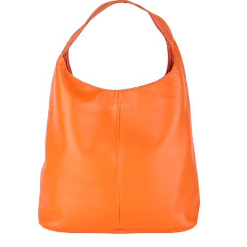 MIRROSI Beuteltasche Damen aus Echtleder – Made in Italy – Shopper & Tragetasche 33x32x16 cm – Handtasche mit viel Stauraum – Leder Schultertasche (Orange) von MIRROSI
