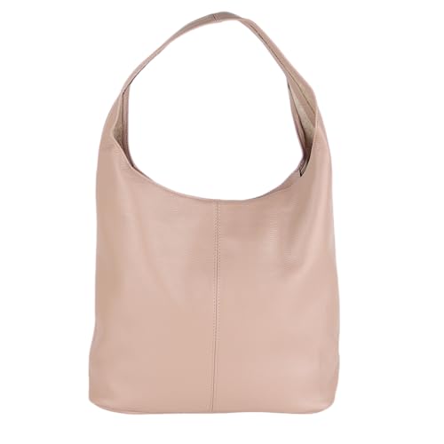 Beuteltasche Damen aus Echtleder – Made in Italy – Shopper & Tragetasche 33x32x16 cm – Handtasche mit viel Stauraum – Leder Schultertasche (Rosa) von MIRROSI