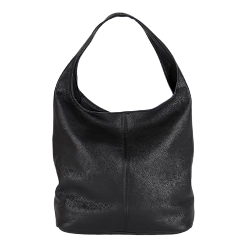 Beuteltasche Damen aus Echtleder – Made in Italy – Shopper & Tragetasche 33x32x16 cm – Handtasche mit viel Stauraum – Leder Schultertasche (Schwarz) von MIRROSI
