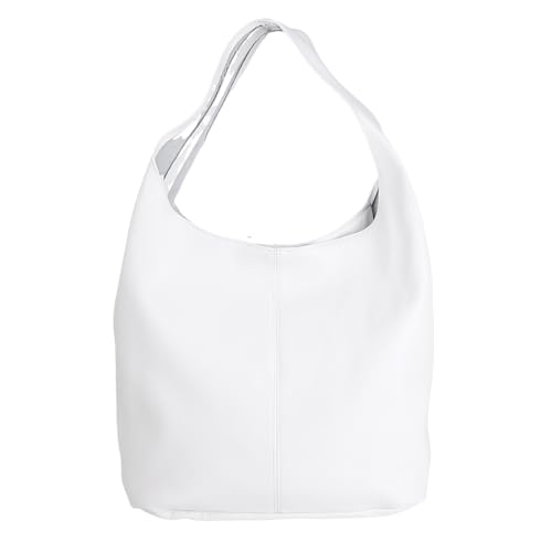 Beuteltasche Damen aus Echtleder – Made in Italy – Shopper & Tragetasche 33x32x16 cm – Handtasche mit viel Stauraum – Leder Schultertasche (Weiß) von MIRROSI