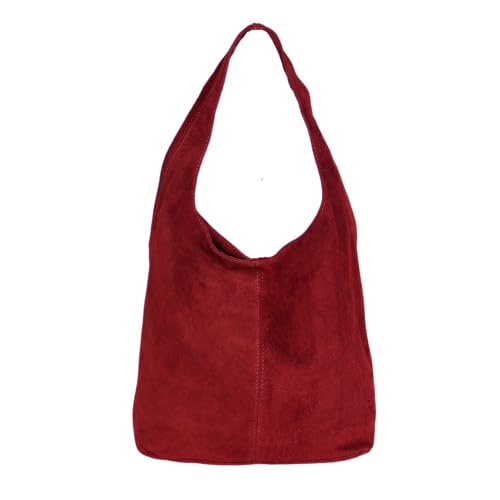 Beuteltasche Damen aus Echtleder – Made in Italy – Shopper & Tragetasche 33x32x16 cm – Handtasche mit viel Stauraum – Leder Schultertasche (Wildleder: Bordeaux) von MIRROSI