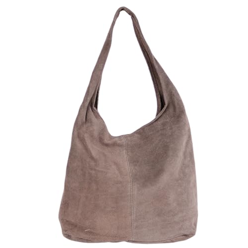 Beuteltasche Damen aus Echtleder – Made in Italy – Shopper & Tragetasche 33x32x16 cm – Handtasche mit viel Stauraum – Leder Schultertasche (Wildleder: Taupe) von MIRROSI