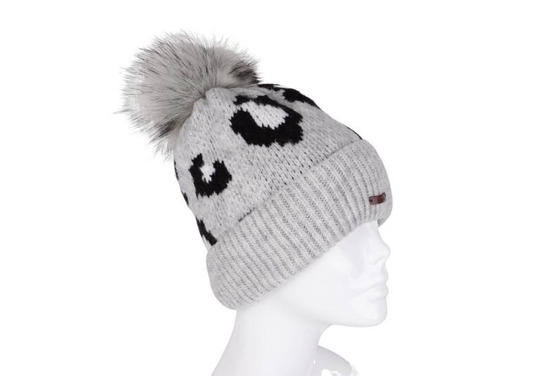 MIRROSI Bommelmütze Damen Mütze Strickmütze ONESIZE mit Bommel, Leo Leopard (Hergestellt in Polen) Wintermützen Bequem Atmungsaktiv Kuschelweich von MIRROSI