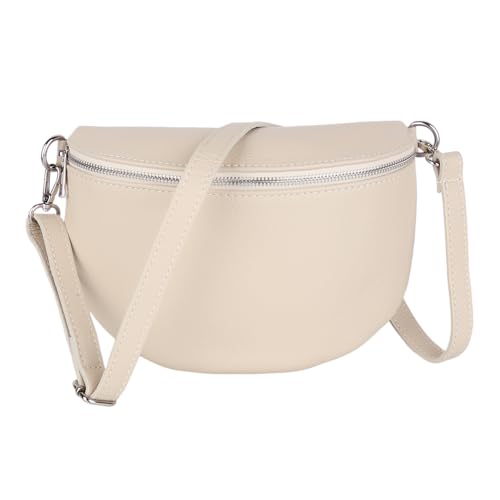 MIRROSI Damen Bauchtasche aus Echtleder, Made in Italy. Als Umhängetasche, Brust- oder Schultertasche tragbar, 26x20x8 cm, Reißverschlussfach hinten. (Beige Basic Version) von MIRROSI