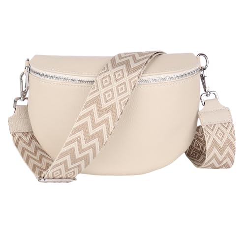 MIRROSI Damen Bauchtasche aus Echtleder, Made in Italy. Als Umhängetasche, Brust- oder Schultertasche tragbar, 26x20x8 cm, Reißverschlussfach hinten. (Beige: Boho) von MIRROSI
