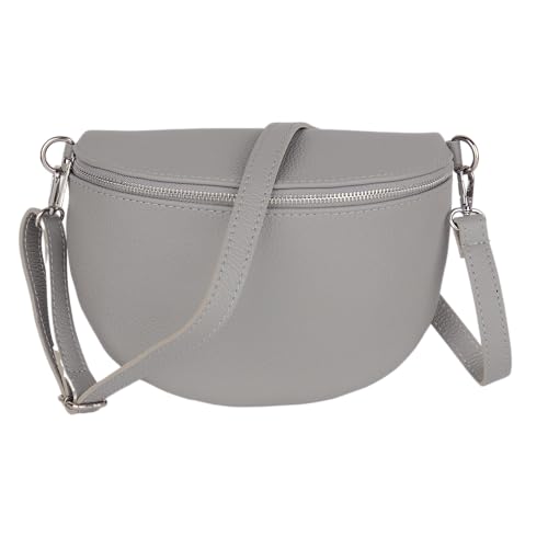 MIRROSI Damen Bauchtasche aus Echtleder, Made in Italy. Als Umhängetasche, Brust- oder Schultertasche tragbar, 26x20x8 cm, Reißverschlussfach hinten. (Grau Basic Version) von MIRROSI