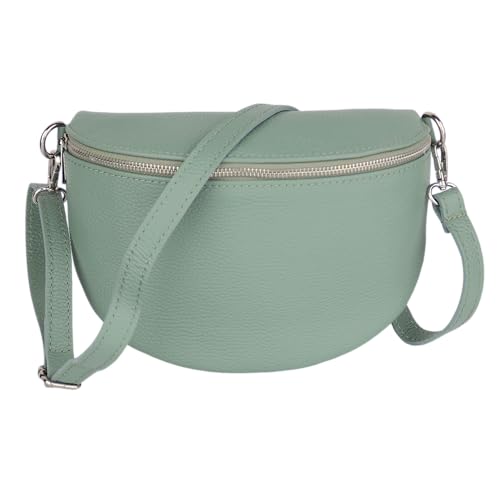 MIRROSI Damen Bauchtasche aus Echtleder, Made in Italy. Als Umhängetasche, Brust- oder Schultertasche tragbar, 26x20x8 cm, Reißverschlussfach hinten. (Mint Basic Version) von MIRROSI